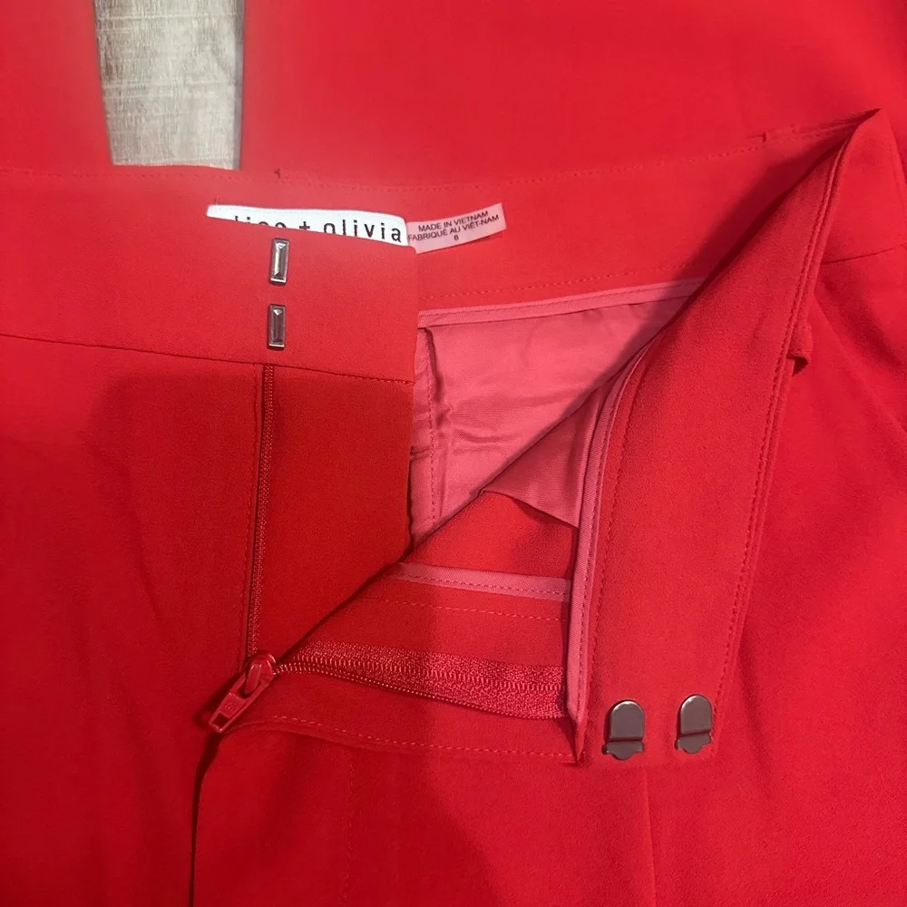 Alice + Olivia Bold Red Wide-Leg Pants 8 - Picture 8 of 8